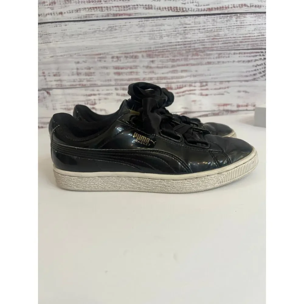 Puma Basket Heart Patent women's sneakers satin bow black Size 7